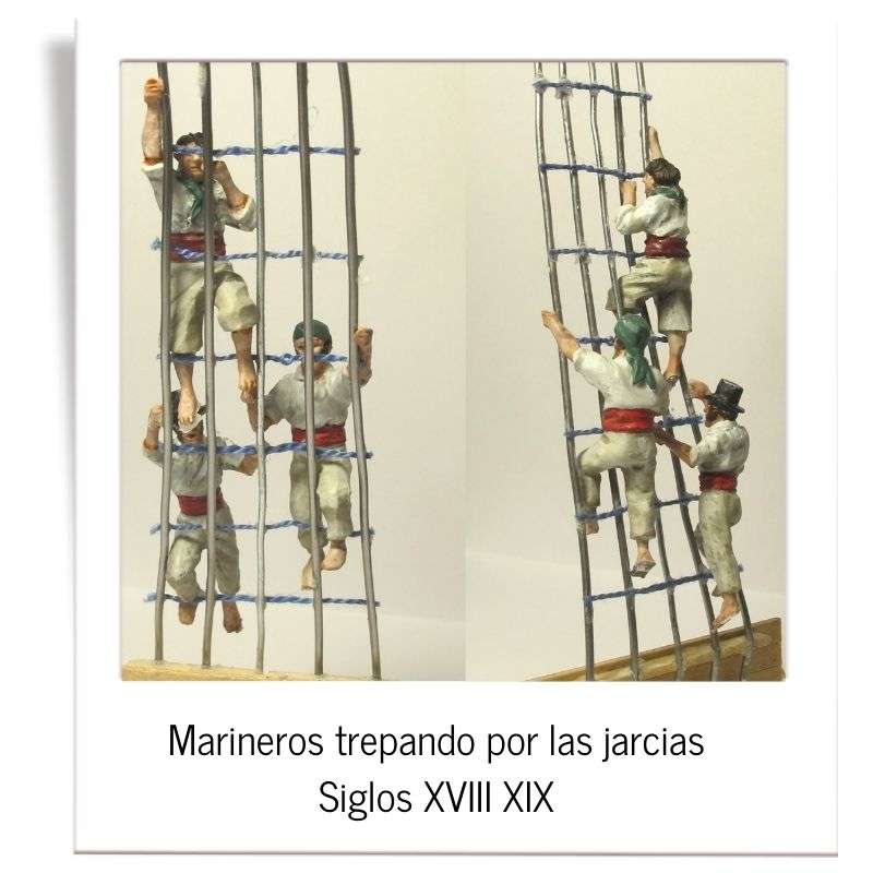 Sailors climbing the rigging, unpainted
